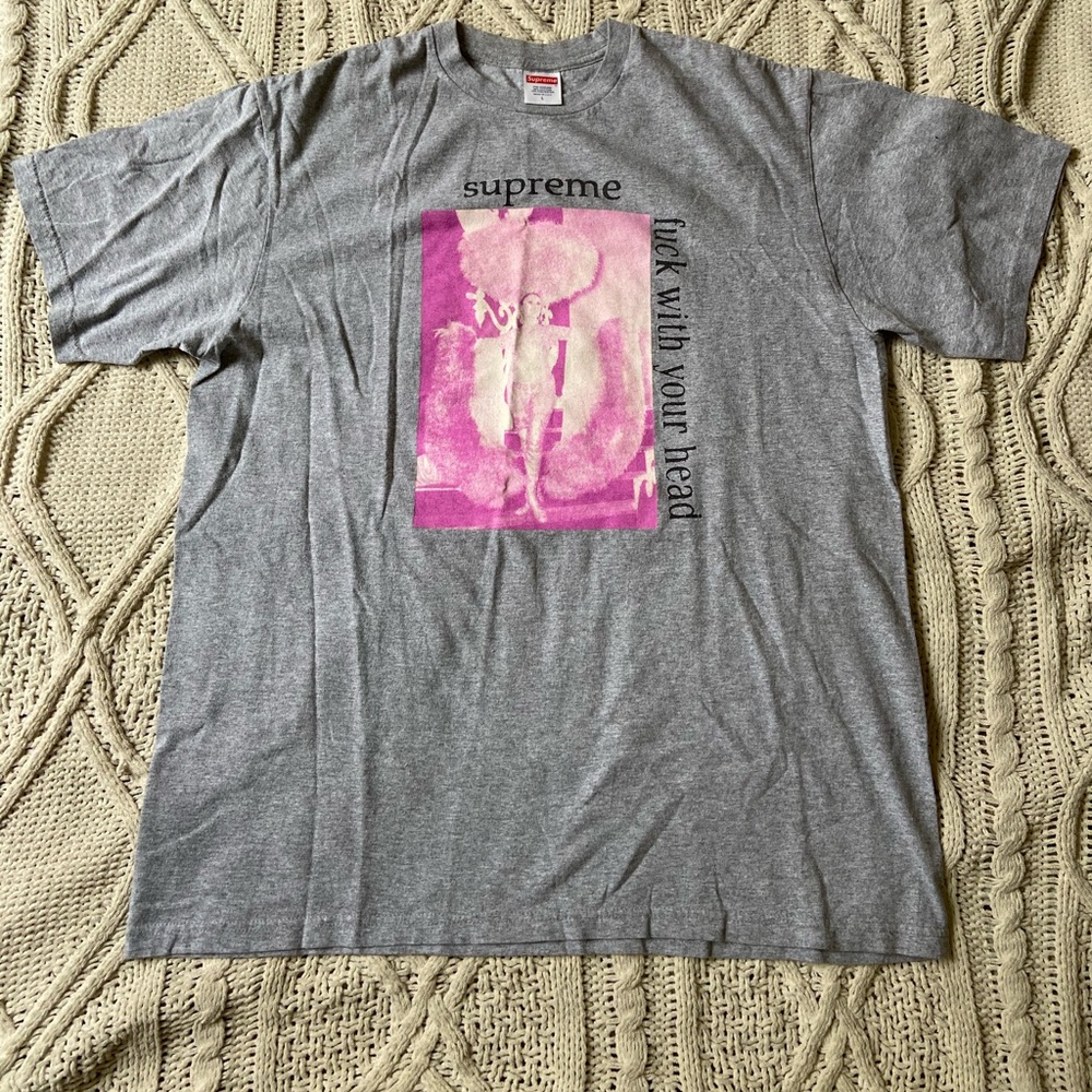 Supreme F*** with your head grey t shit size L.
